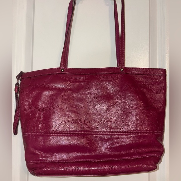 Coach Magenta Signature Embossed Leather Tote Bag - Picture 1 of 10